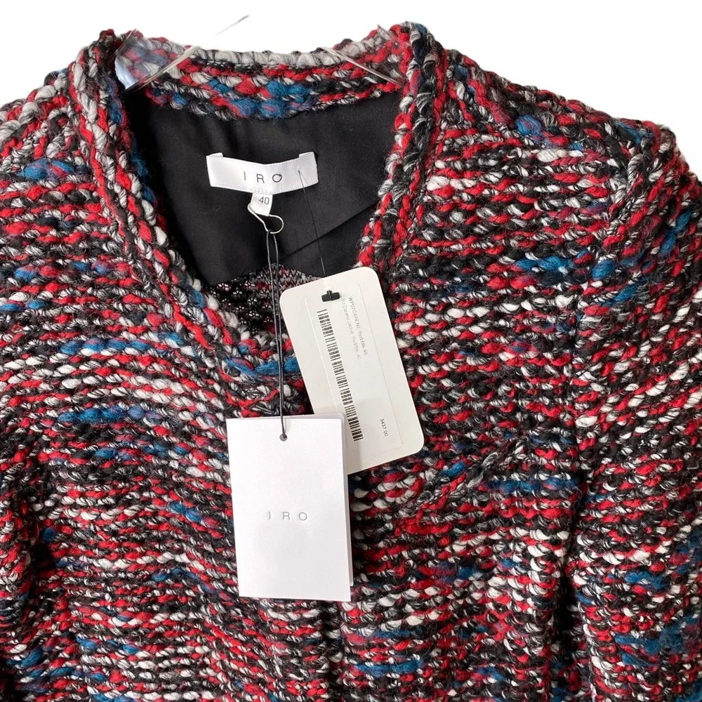 NWT IRO Carene Tweed Jacket Knit Knotted Boucle Red Black Wool Blend Size 40/L - Picture 5 of 14